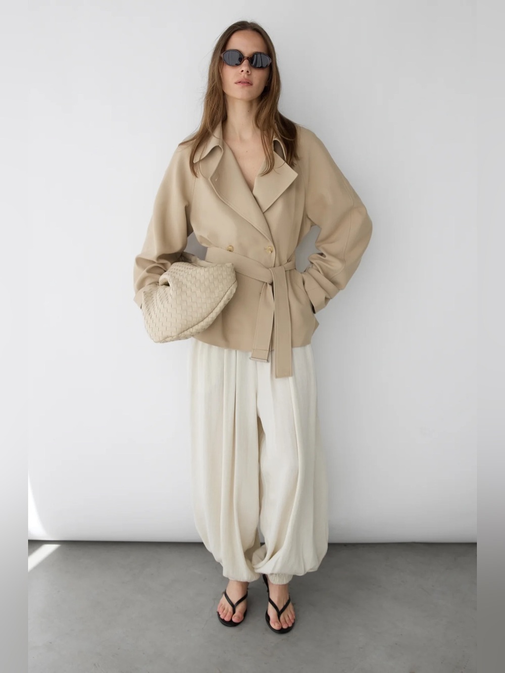 BNWT OAK & FORT SHORT OVERSIZED TRENCH COAT Light Beige Small Belted Flowy